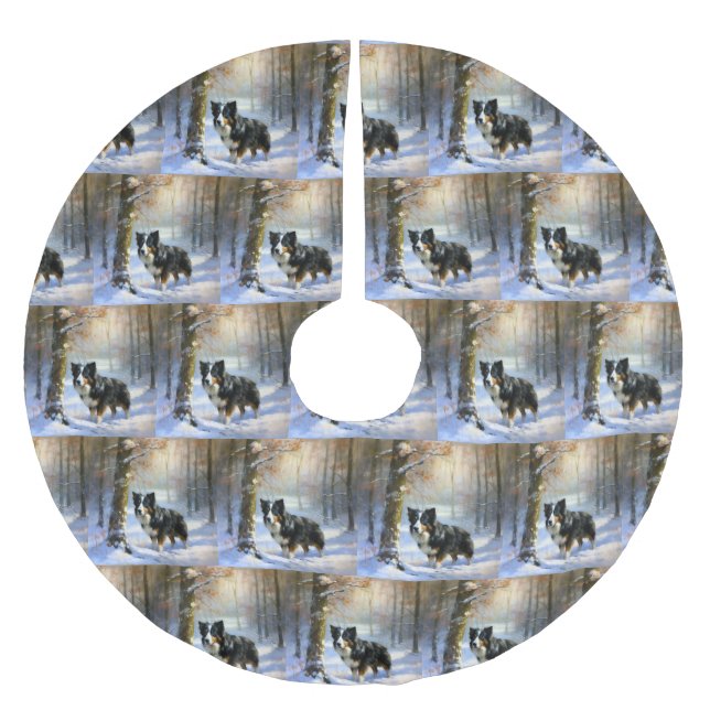 Border Collie Let It Schnee Weihnachten Polyester Weihnachtsbaumdecke (Vorderseite)