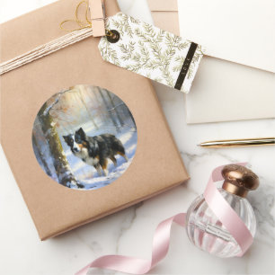 Border Collie Let It Schnee Weihnachten Runder Aufkleber