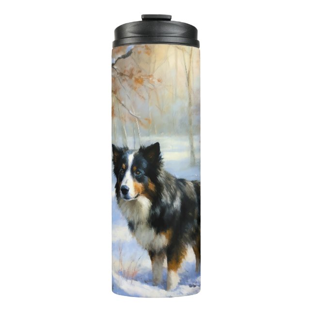 Border Collie Let It Schnee Weihnachten Thermosbecher (Vorderseite)