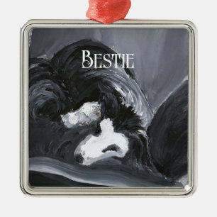 Border Collie Liegt Gemälde Personalisiert Ornament Aus Metall