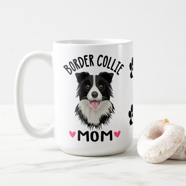 Border Collie Mama Geschenk Schwarz-weißen Welpenh Kaffeetasse (Mit Donut)