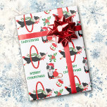 Border Collie Merry Christmas Geschenkpapier<br><div class="desc">Eine aktive kleine Grenzkollie springt durch einen Hoop und sitzt auf einem Schlitten im Muster auf diesem niedlichen Holiday Packpapier. Die Farbe ist in Weihnachtsbekleidung mit vorherrschenden Farben Rot und Grün gekleidet. Im Muster sind ein Gewirr aus Heiligen und eine rote, weiße und grüne Baumbirne enthalten. Ihr eigener Text ist...</div>
