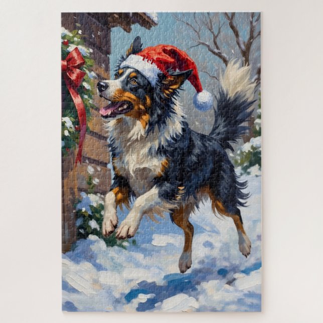 Border Collie Mid-Air Christmas Bow Catch Hat (Vertikal)