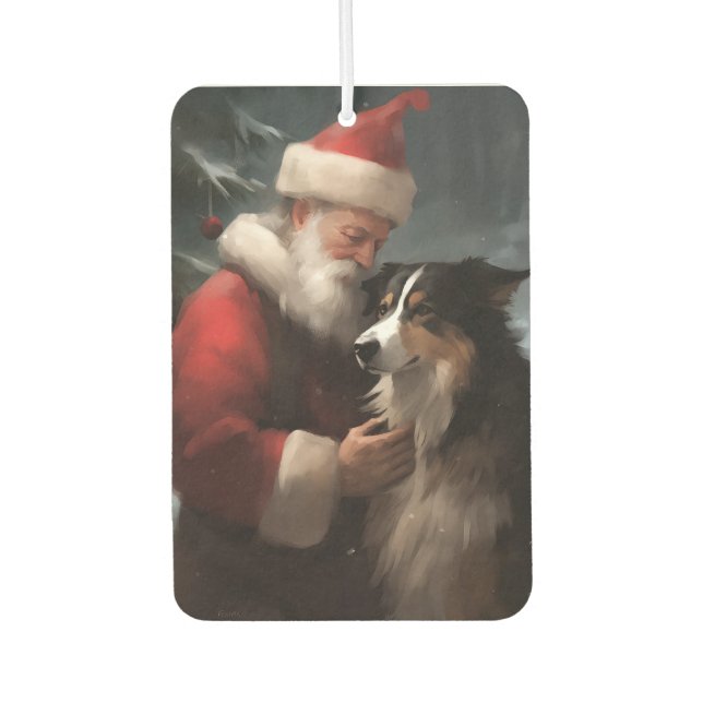 Border Collie mit dem Weihnachtsmann Autolufterfrischer (Vorderseite)