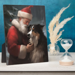 Border Collie mit dem Weihnachtsmann Fotoplatte