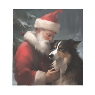 Border Collie mit dem Weihnachtsmann Notizblock