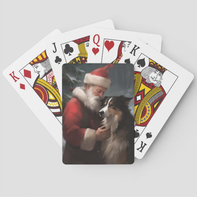 Border Collie mit dem Weihnachtsmann Spielkarten (Rückseite)