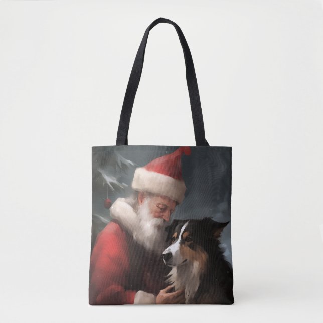 Border Collie mit dem Weihnachtsmann Tasche (Vorderseite)