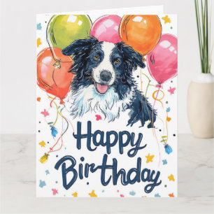 Border Collie mit Luftballons Karte