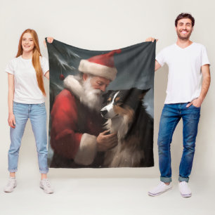 Border Collie mit Santa Claus Festliches Weihnacht Fleecedecke