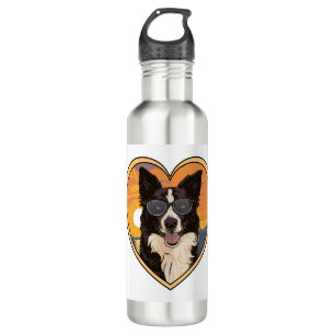 Border Collie mit Sonnenbrille Edelstahlflasche