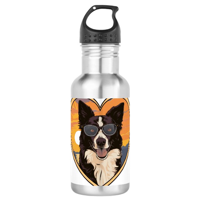 Border Collie mit Sonnenbrille Edelstahlflasche (Vorderseite)