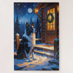 Border Collie mit Weihnachtslichtern Urlaub