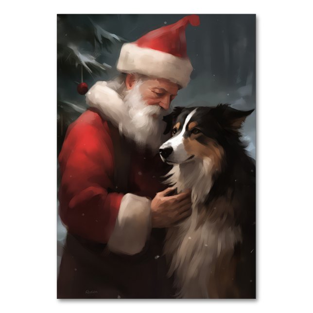 Border Collie mit Weihnachtsmann Festive Weihnacht Tischnummer (Vorderseite)