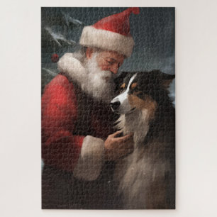 Border Collie mit Weihnachtsmann Festives Weihnach
