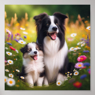 Border Collie Mom und ihr Welpe Poster
