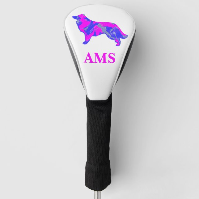 Border Collie Niedlich Dog Silhouette P&B Golf Headcover (Vorderseite)