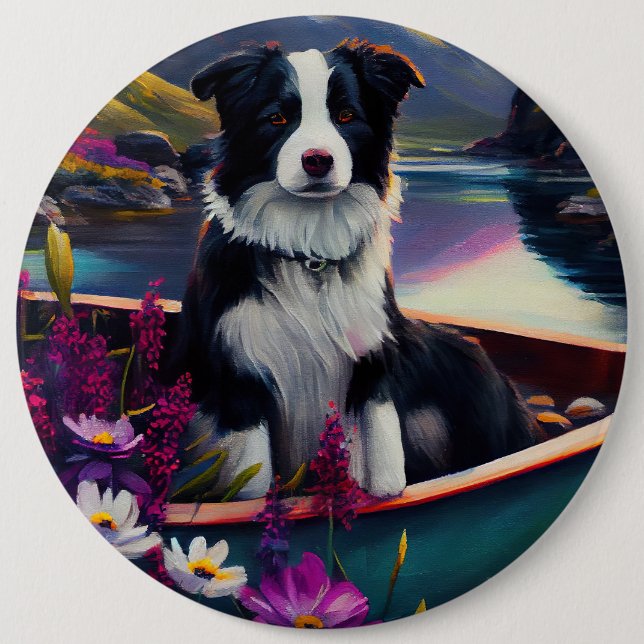 Border Collie on a Paddle: Ein Landschaftliches Ab Button (Vorderseite)