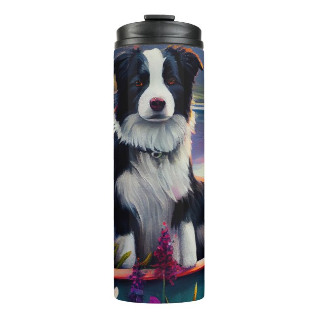 Border Collie on a Paddle: Ein Landschaftliches Ab Thermosbecher (Vorderseite)