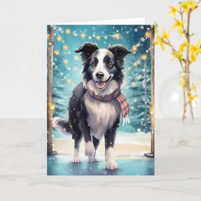 Border Collie on Ice Karte (Gelbe Blume)