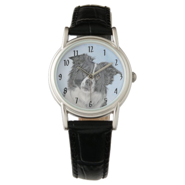 Border Collie Painting - Niedliche Original Dog Ar Armbanduhr (Vorderseite)