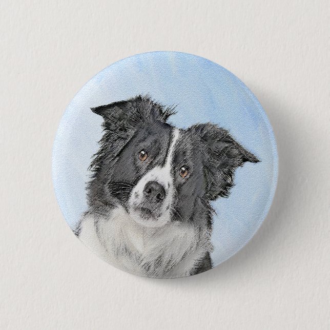 Border Collie Painting - Niedliche Original Dog Ar Button (Vorderseite)