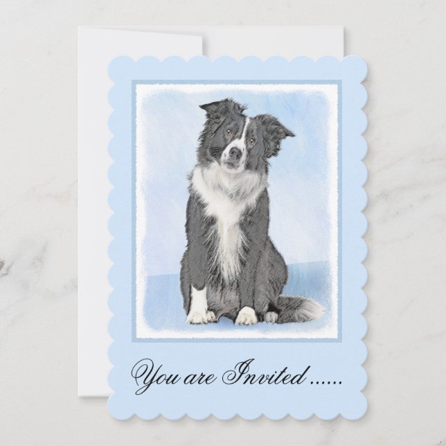 Border Collie Painting - Niedliche Original Dog Ar Einladung (Vorderseite)