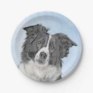 Border Collie Painting - Niedliche Original Dog Ar Pappteller