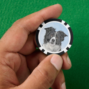 Border Collie Painting - Niedliche Original Dog Ar Pokerchips