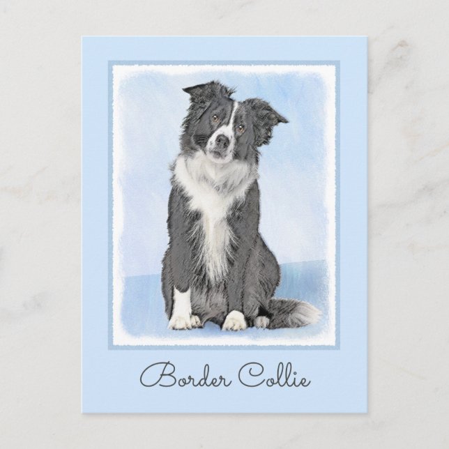 Border Collie Painting - Niedliche Original Dog Ar Postkarte (Vorderseite)