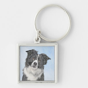 Border Collie Painting - Niedliche Original Dog Ar Schlüsselanhänger