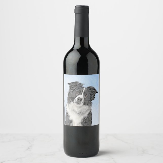 Border Collie Painting - Niedliche Original Dog Ar Weinetikett (Vorderseite)