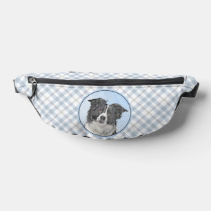 Border Collie Painting Rough Black & White Dog Art Bauchtasche