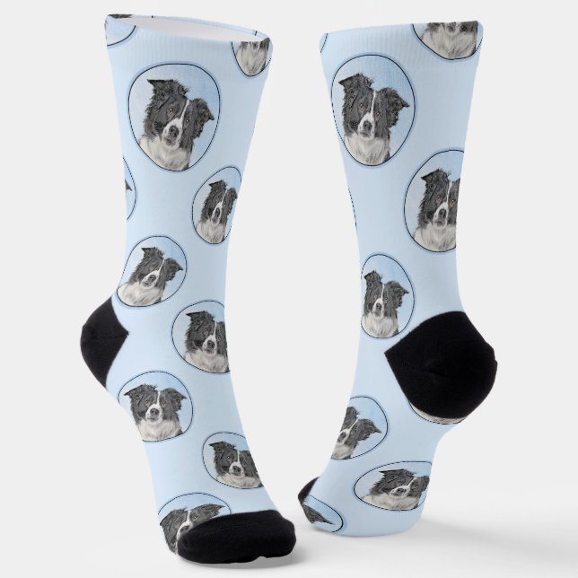 Border Collie Painting Rough Black & White Dog Art Socken (Gewinkelt)