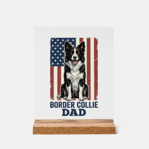 Border Collie Papa Patriotisches Vintage-Hund-Shir Acrylschild