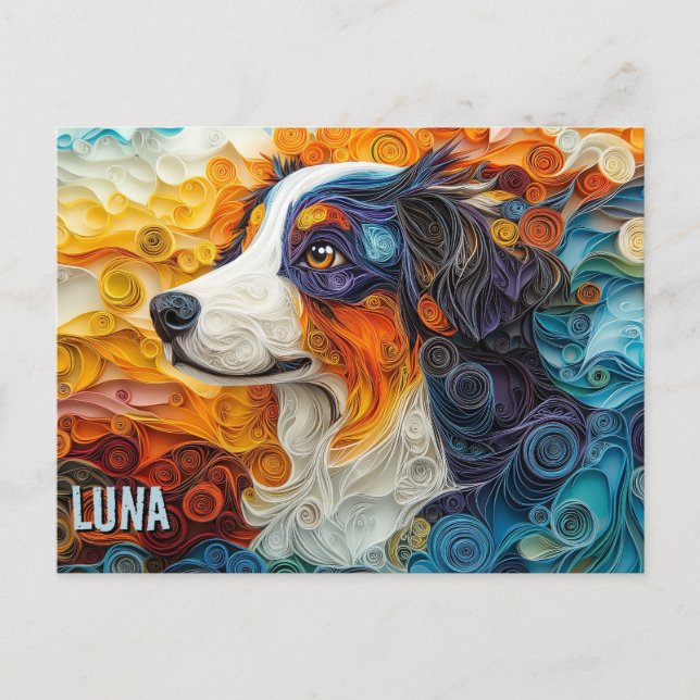 Border Collie Paper Quilling Art Dog Portrait Postkarte (Vorderseite)