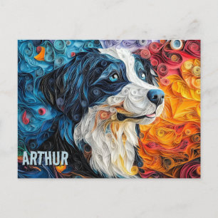 Border Collie Papier-Quilling-Kunst-Hundeporträt Postkarte