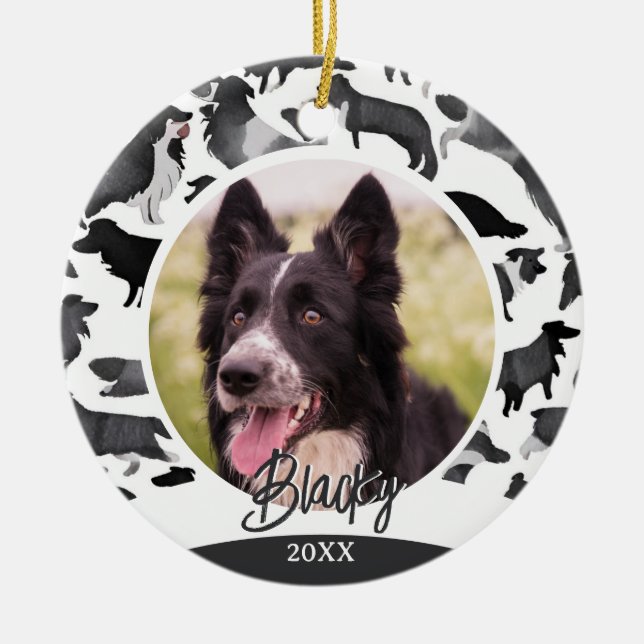 Border Collie Pattern Dog Name Foto Weihnachten Keramik Ornament (Vorne)