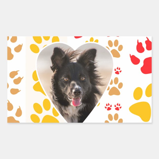 Border Collie Paw Print Liebe Herz Rechteckiger Aufkleber (Vorderseite)