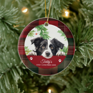 Border Collie Personalisiertes erstes Weihnachten Keramik Ornament