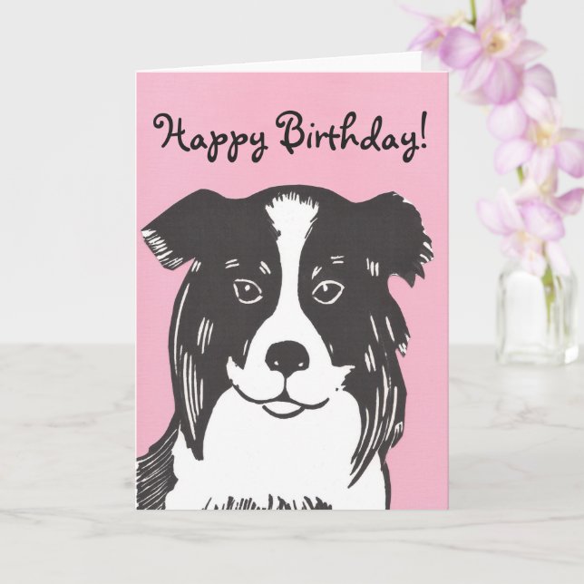 Border Collie Pink Happy Birthday Card Karte (Orchidee)