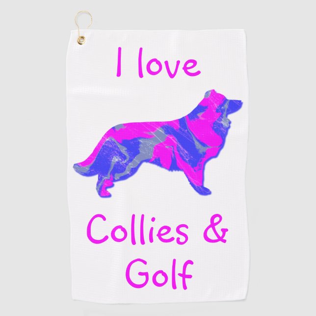 Border Collie Pink Silhouette Monogramm Golfhandtuch (Vorderseite)