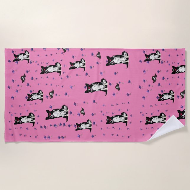Border Collie Pirat Hund  Strandtuch (Vorderseite)