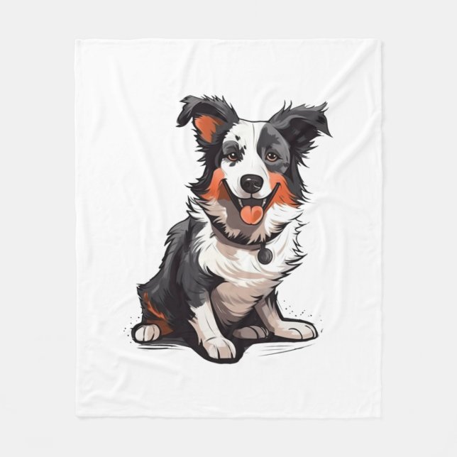 Border Collie Playful Pups - Funny Cartoon Fleecedecke (Vorderseite)