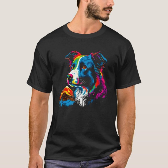 Border Collie Pop-Art T-Shirt (Vorderseite)