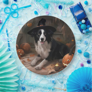 Border Collie Pumpkins Halloween Beängstigend Pappteller