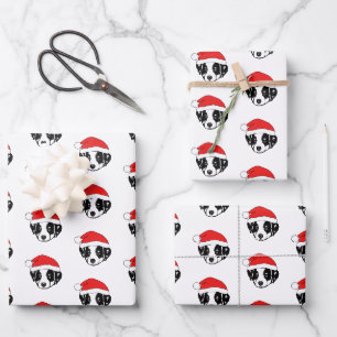 Border Collie Puppy-Weihnachtsmannmütze Geschenkpapier Set