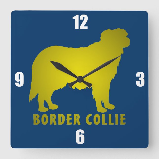 Border Collie Quadratische Wanduhr (Vorderseite)