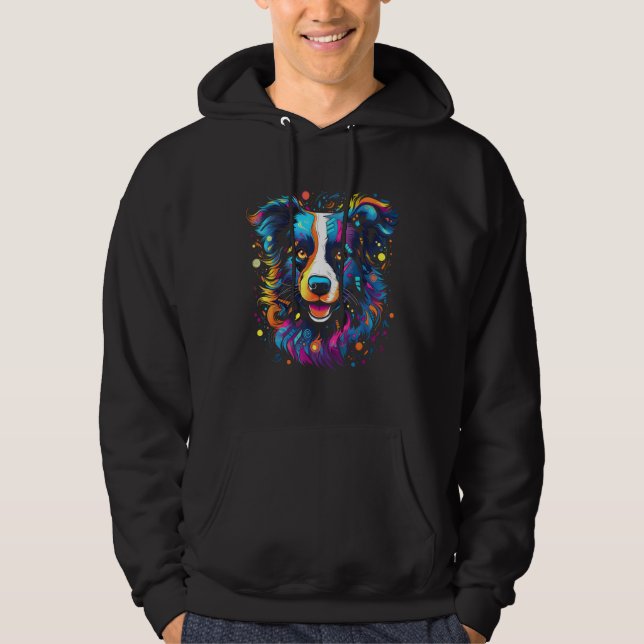 Border Collie Rainbow Colors Splashes Retro Design Hoodie (Vorderseite)