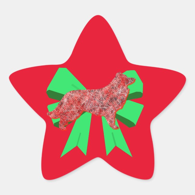 Border Collie Red Dog & Green Bow Weihnachten Stern-Aufkleber (Vorderseite)
